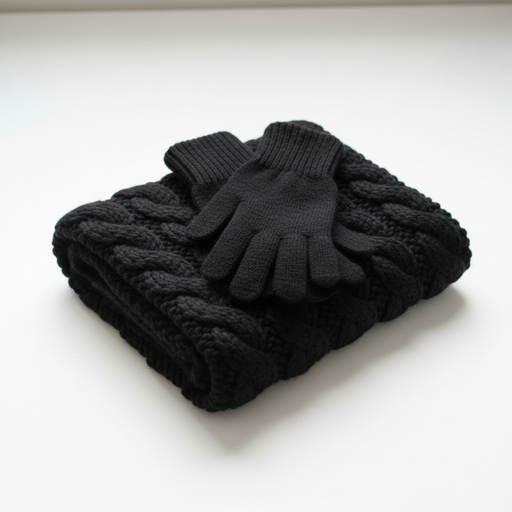 Black Scarf & Gloves