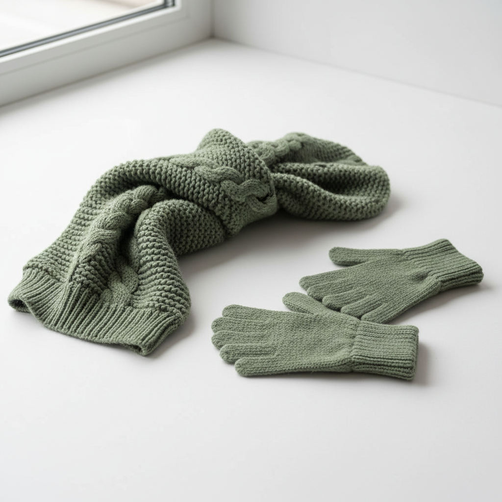 Sage Green Scarf & Gloves