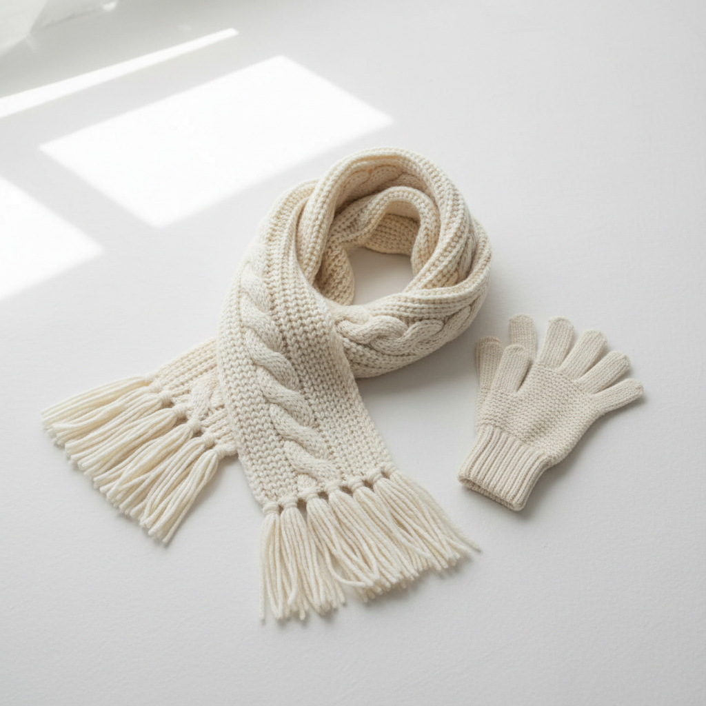 White Scarf & Gloves